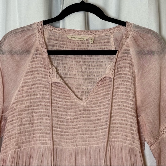 Soft Surroundings Smocked Lace Hem Peasant Blouse Pink Cotton Top Small - Picture 5 of 12
